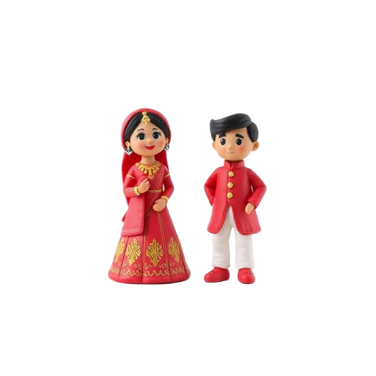 Illustrated bride and groom figurines